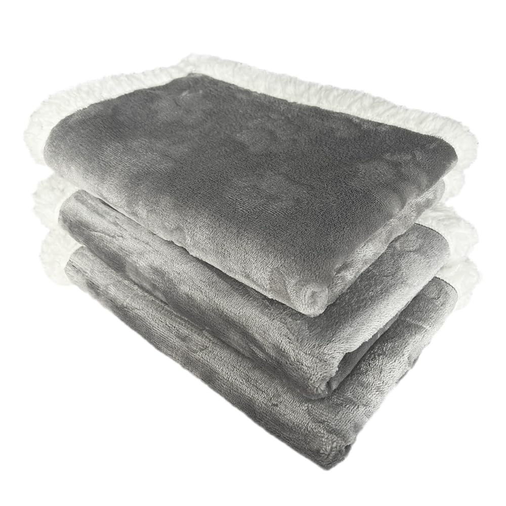 Qeils waterproof dog blanket features paw prints on grey fleece for cozy warmth.