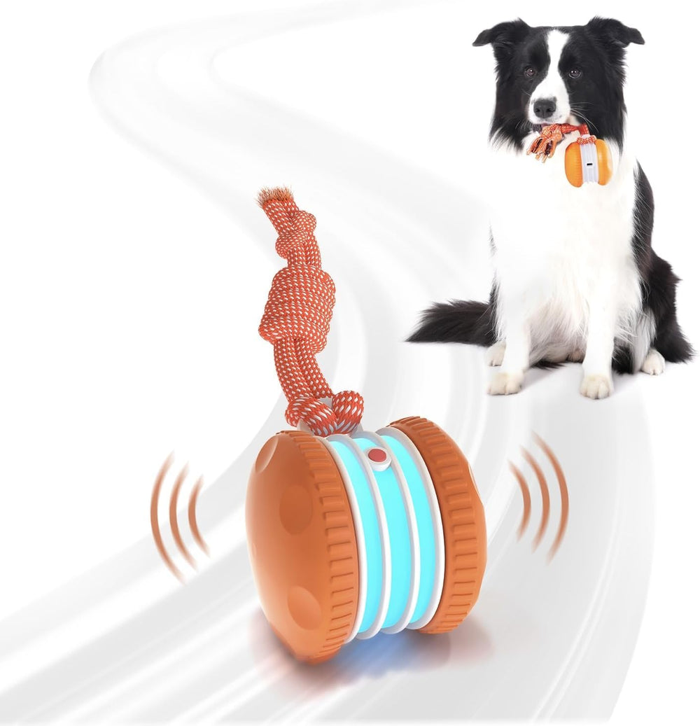 QGI interactive dog toy orange ball with rope encourages indoor play and boredom relief.