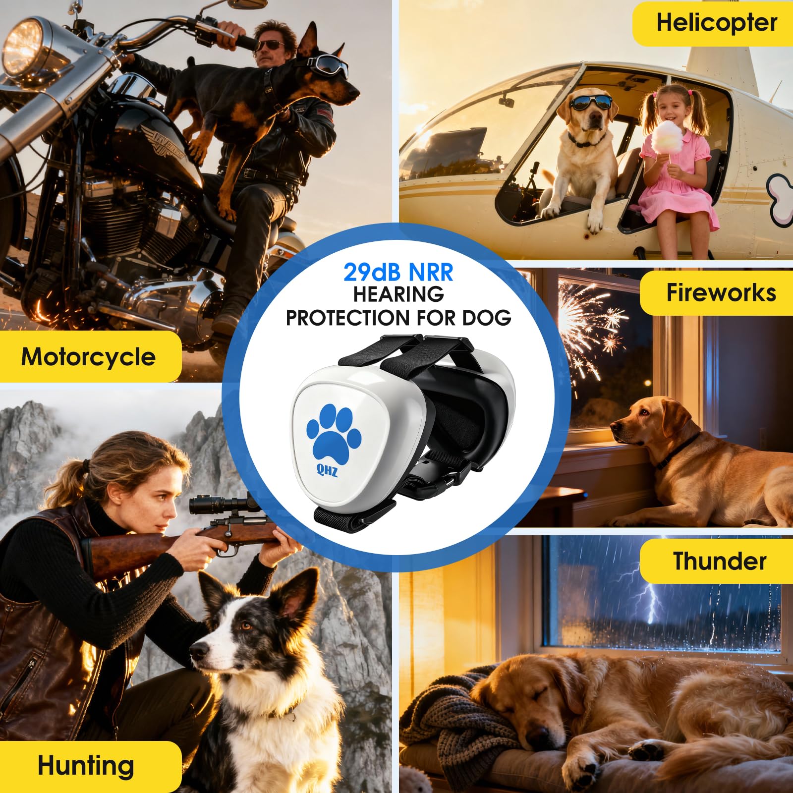 QHZ dog ear muffs soft-foam lining cushions ears for comfortable wear.