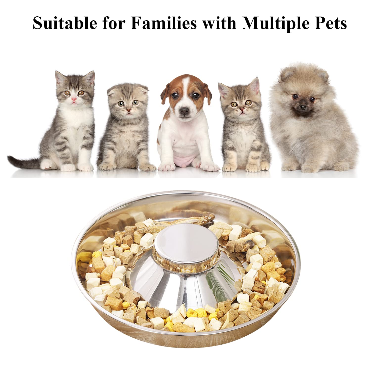 QIYADIN stainless steel pet bowl dishwasher-safe design simplifies cleanup.
