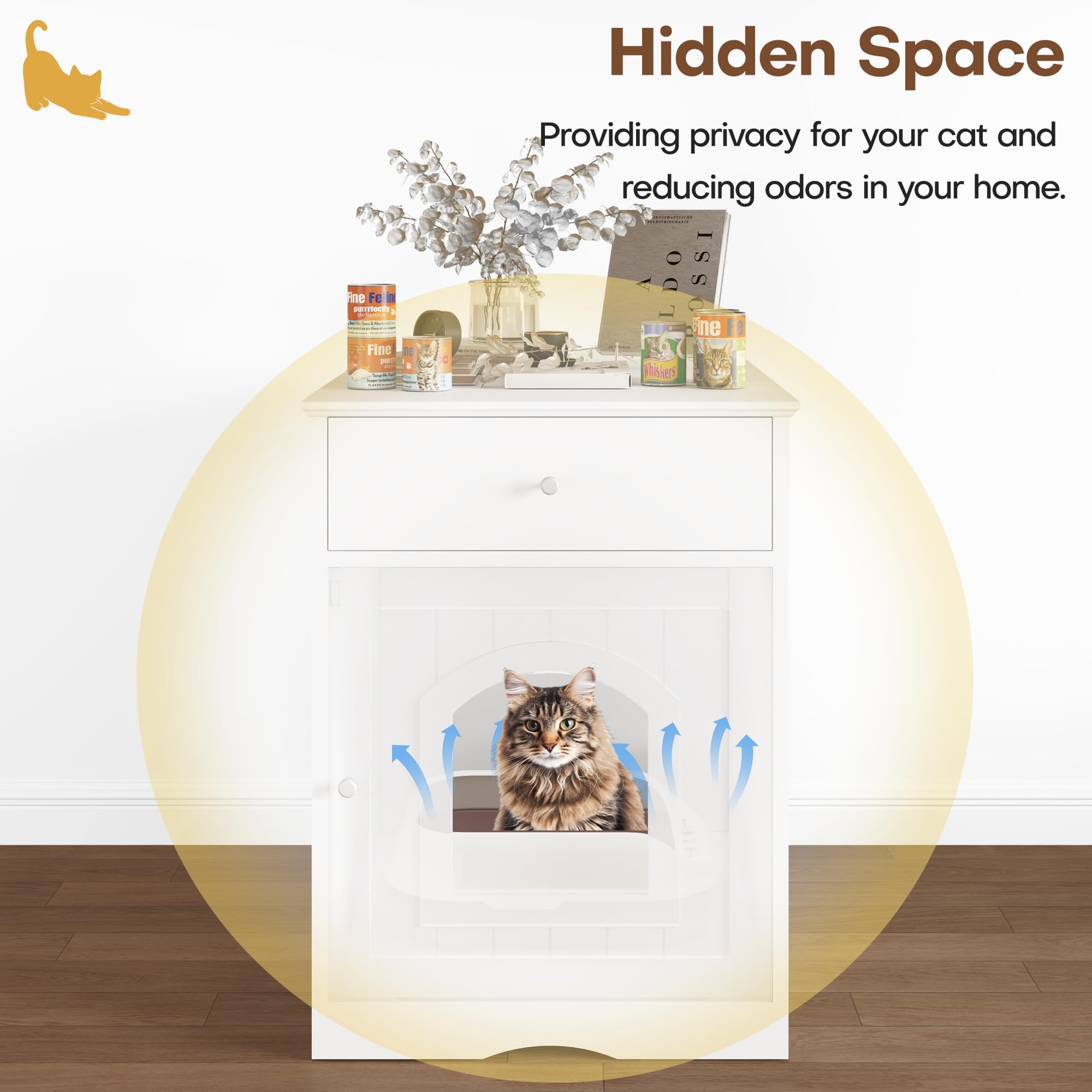 Qiaoxuan litter box enclosure drawer storage for cat food and essentials