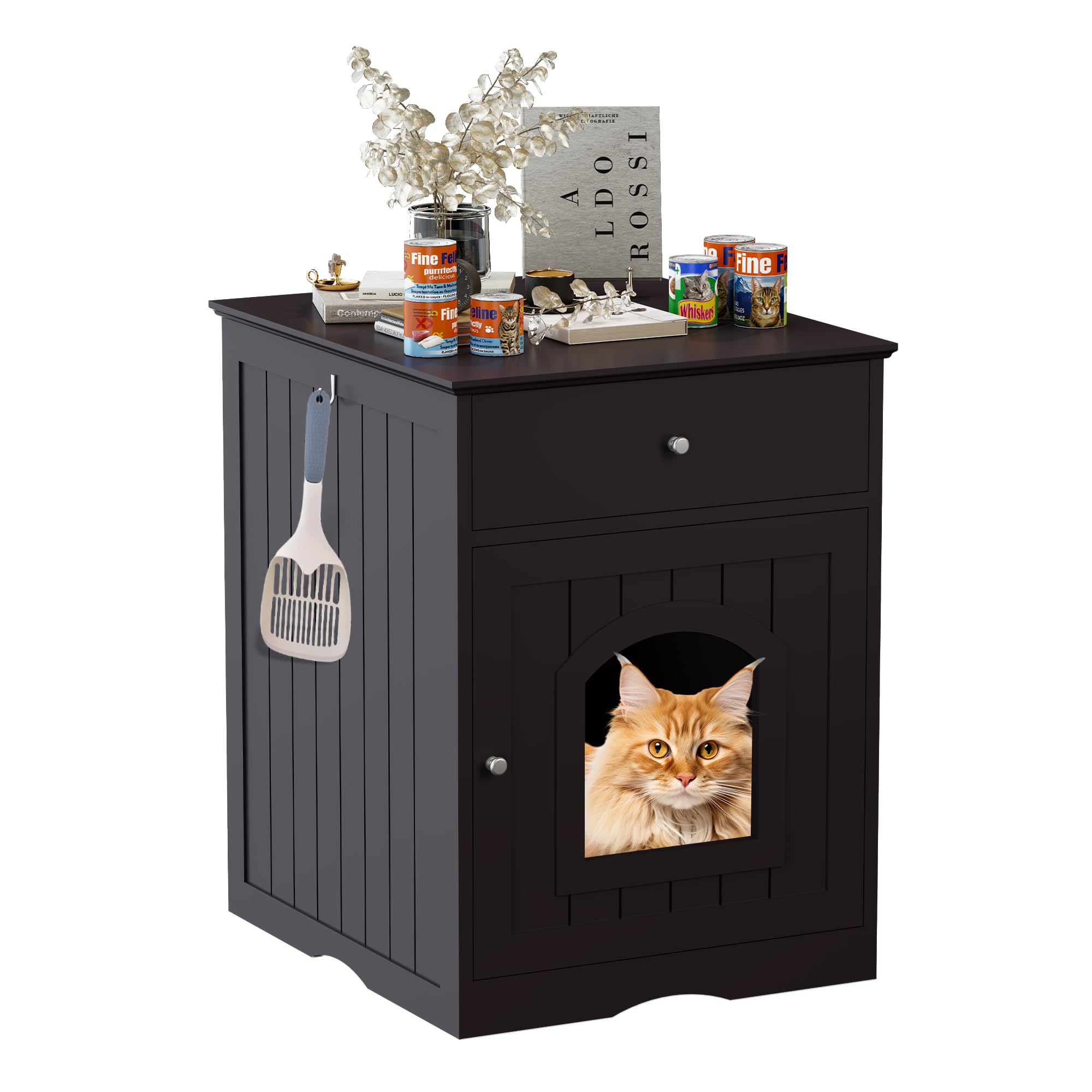 Qiaoxuan Litter Box Enclosure front view shows discreet cat bathroom design.
