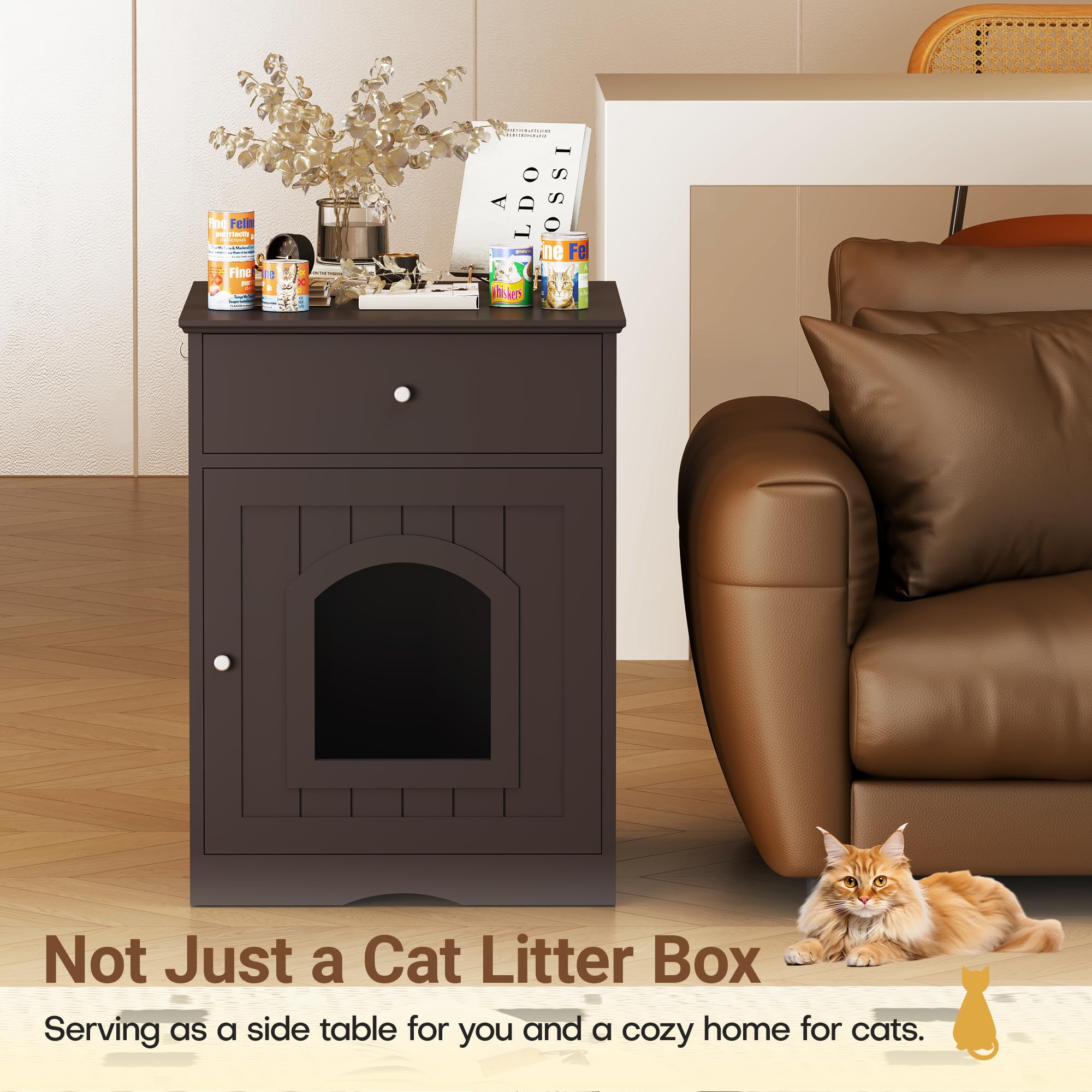 Qiaoxuan Litter Box Enclosure interior fits most litter boxes.