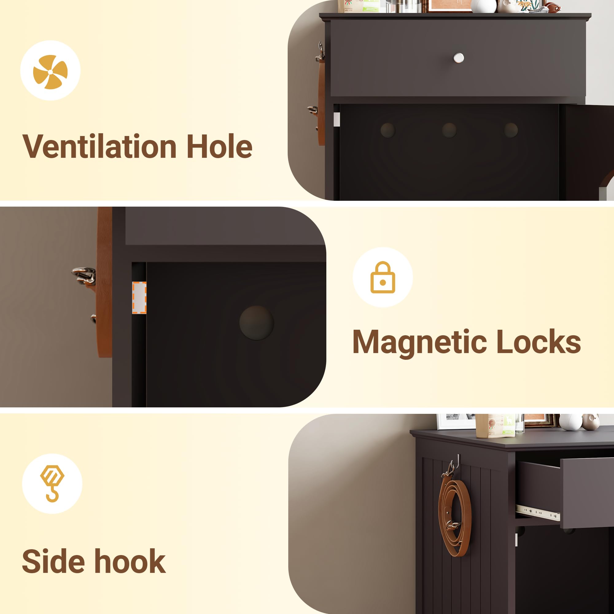 Qiaoxuan Litter Box Enclosure sturdy wooden build with high weight tolerance.