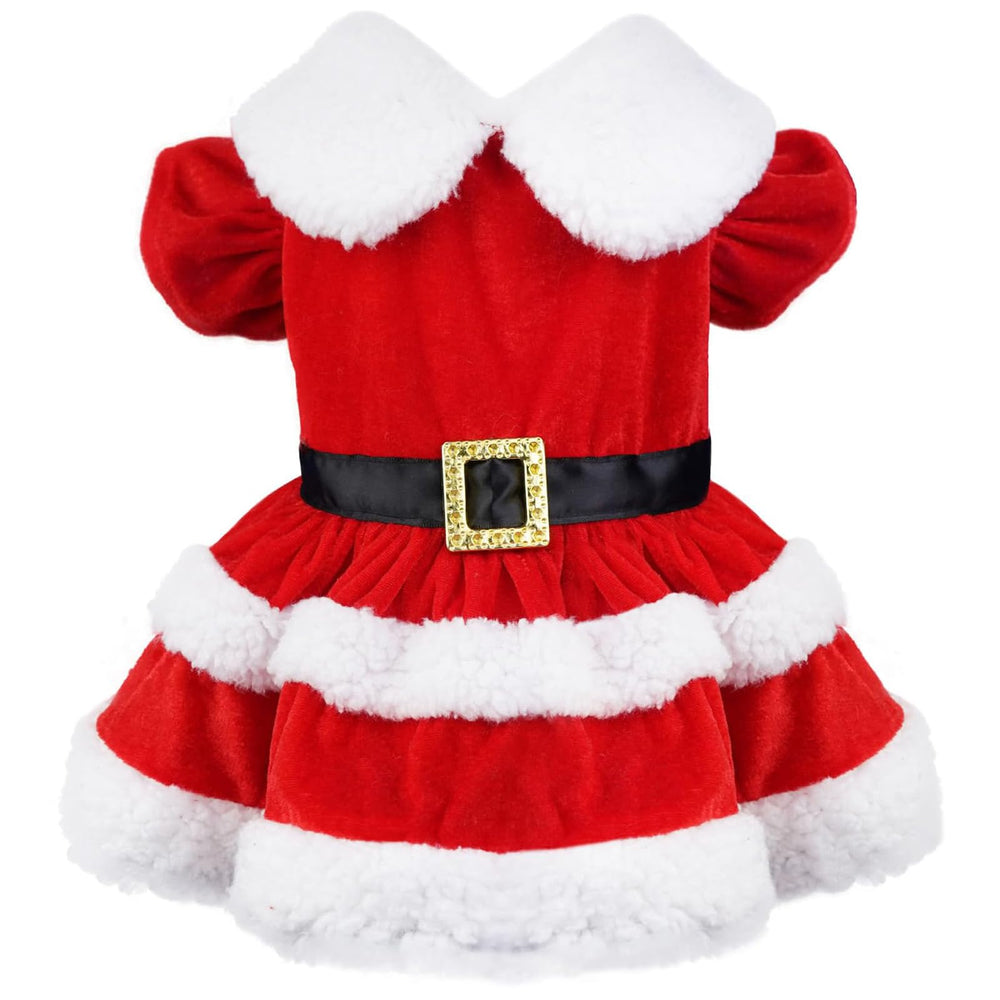 Qidelong dog Christmas dress Santa-style velvet skirt for festive family photos