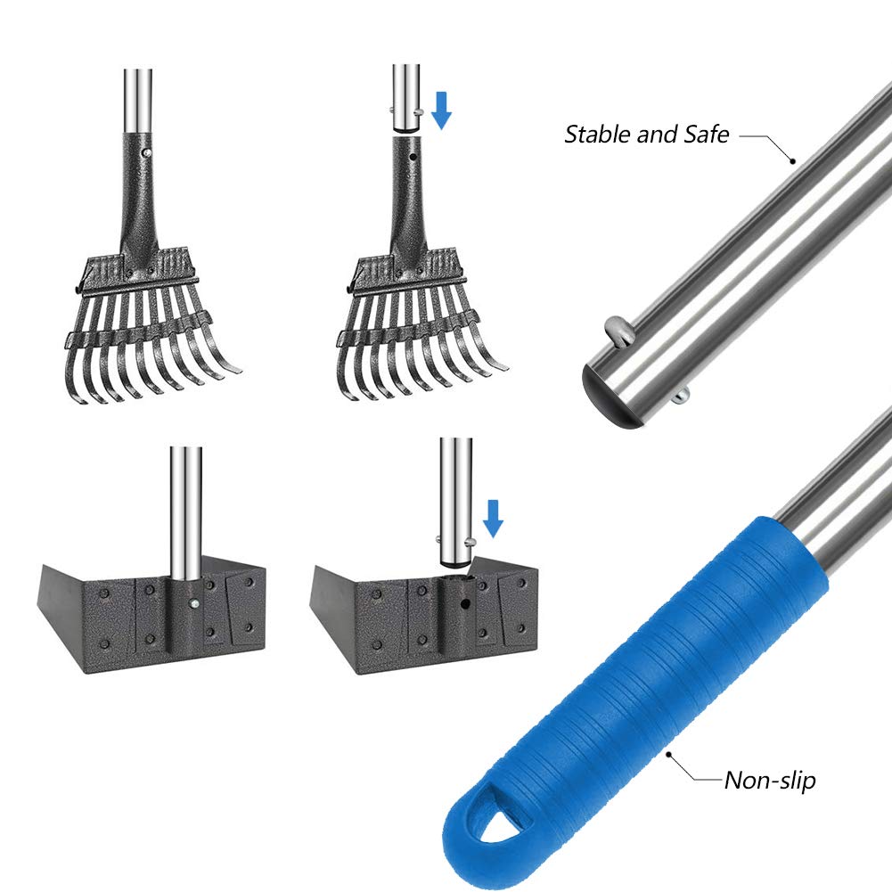 QiMH dog waste removal on grass and gravel with sturdy metal rake