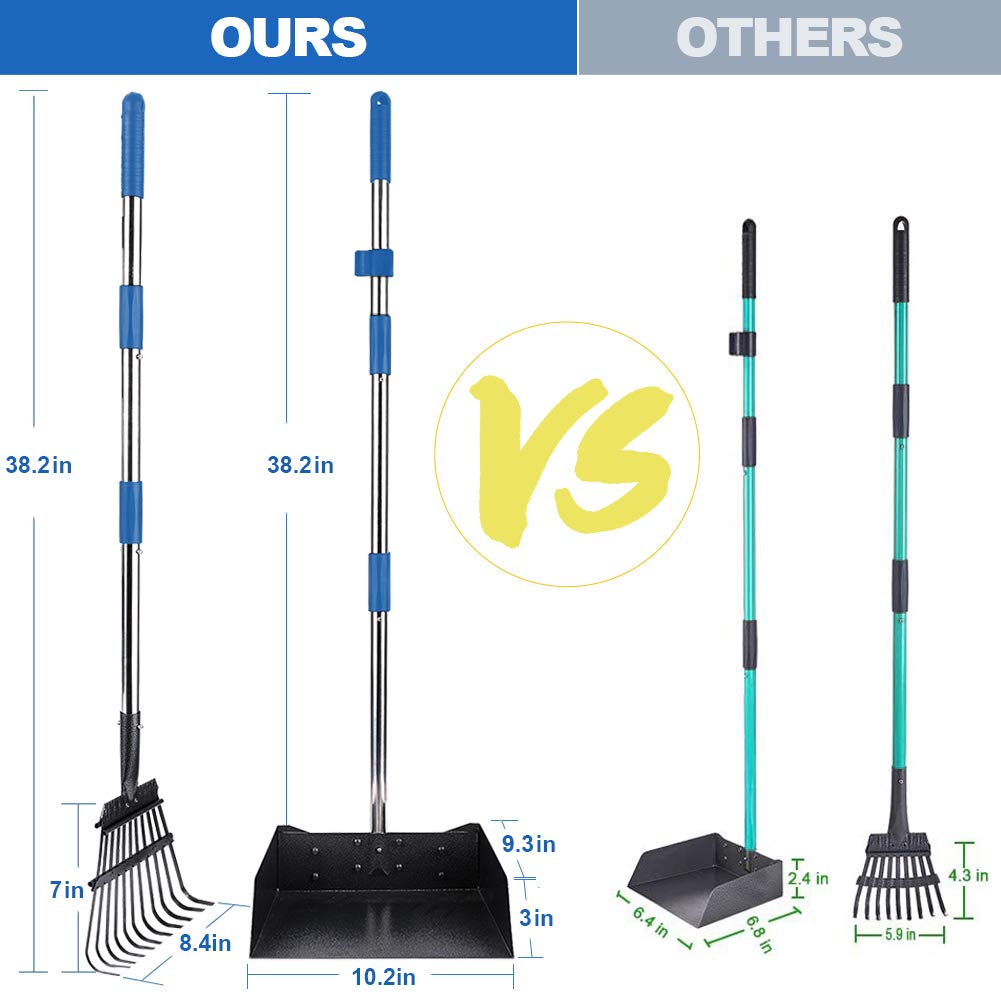 Qimh pooper scooper rake with 11 teeth captures waste more efficiently in grass.