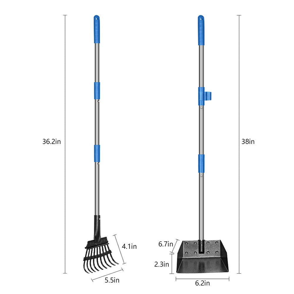 QiMH pooper scooper tray and rake in stainless steel highlight 2-in-1 convenience