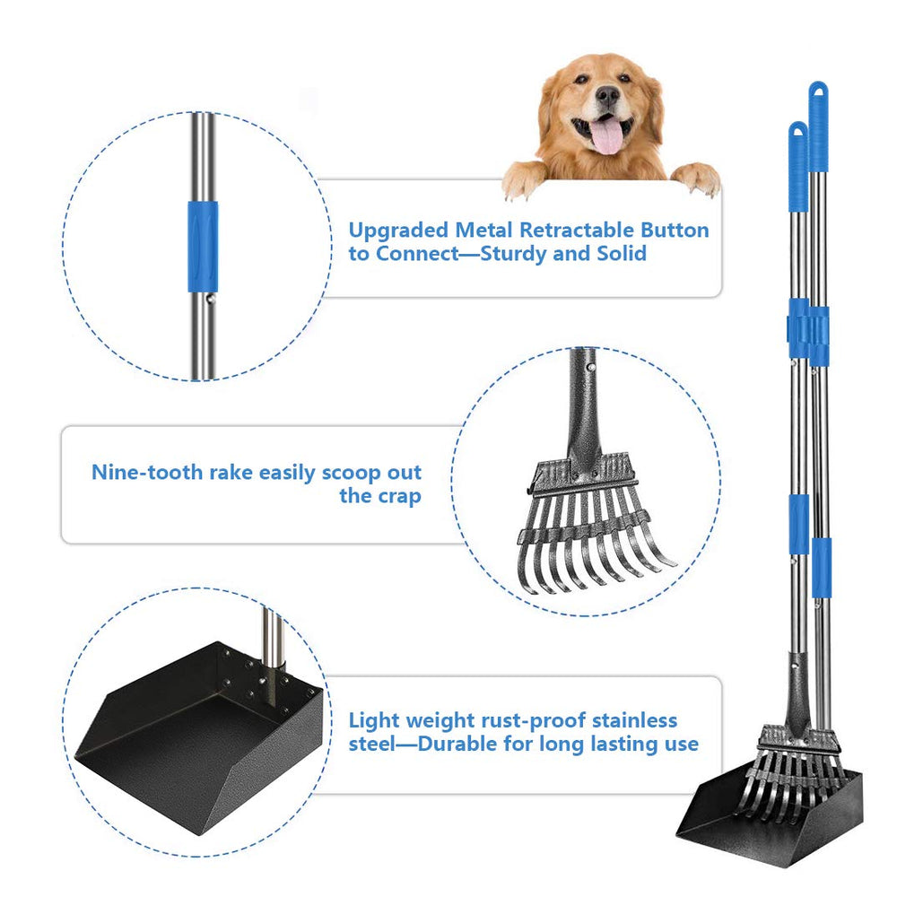 QiMH upgraded dog pooper scooper extended handle enables comfortable, bend-free cleaning