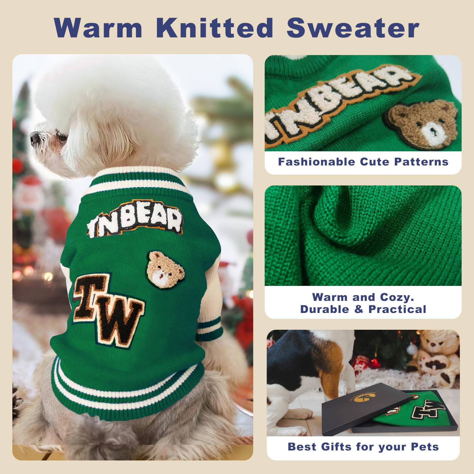 Qincycle fluffy bear logo adds festive charm to small-dog wear.