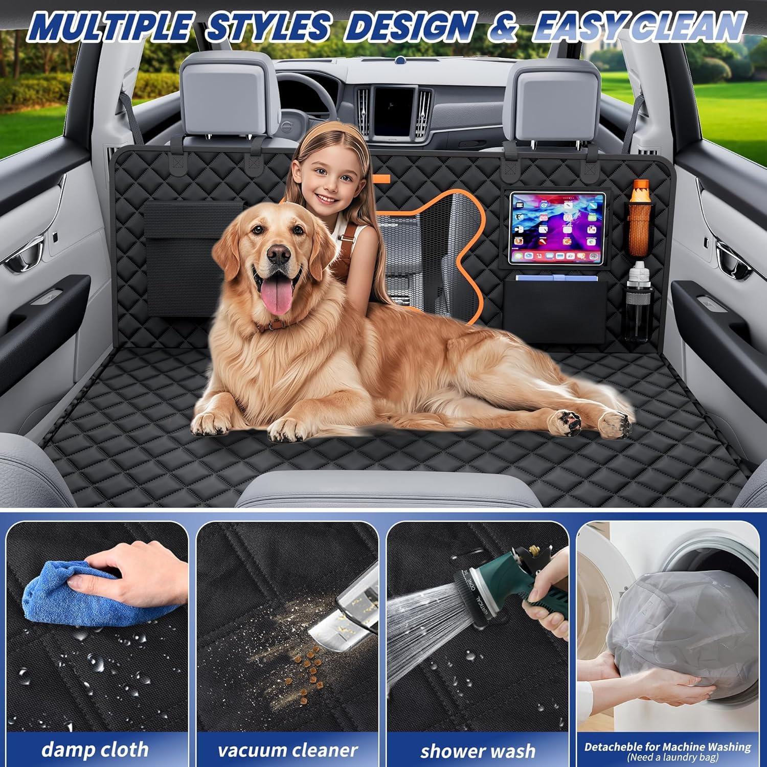 QINGTI truck dog seat cover 400lb capacity supports two to four large dogs.