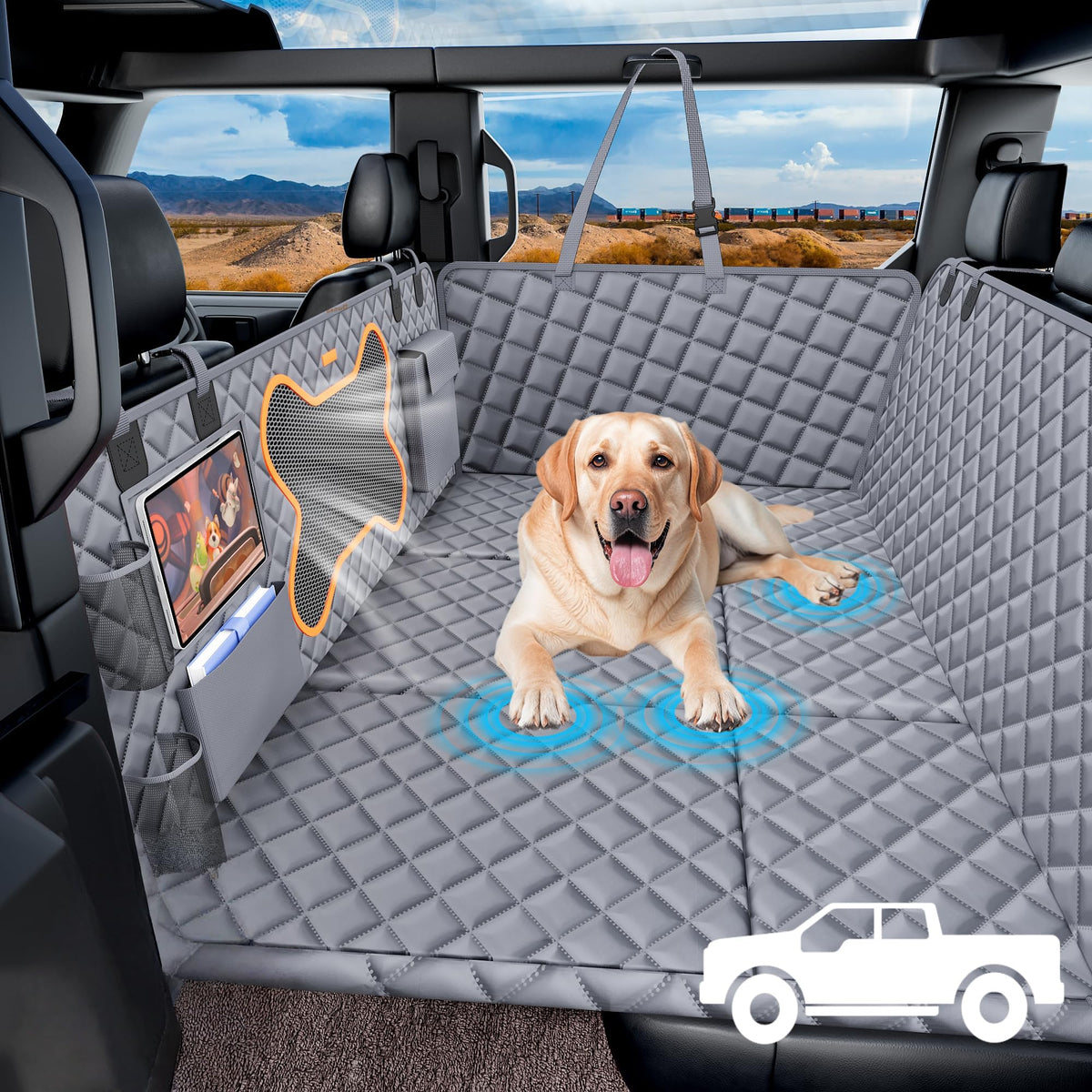 QINGTI truck dog seat cover back seat extender provides extra room for large dogs on trips