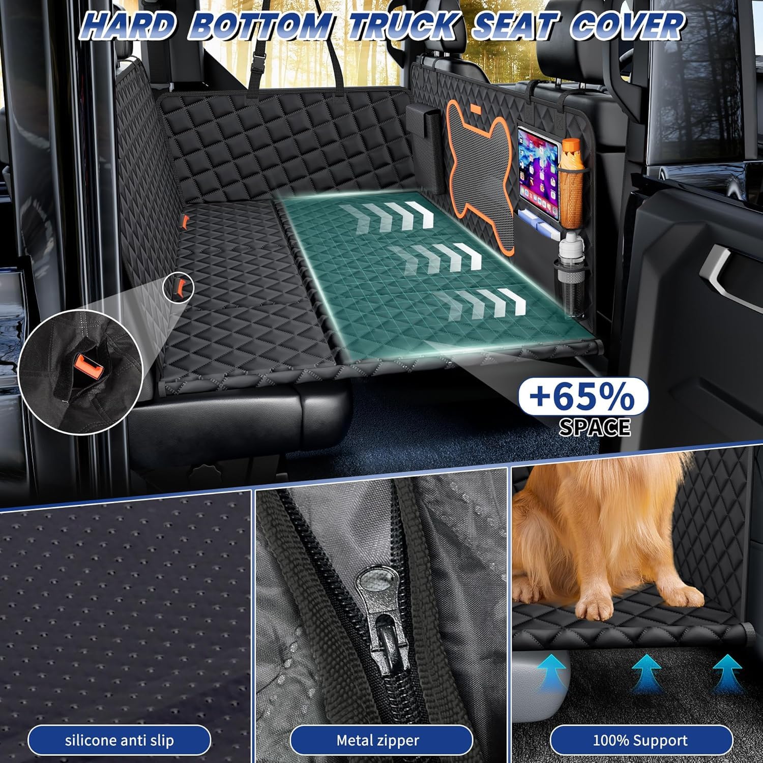 QINGTI truck dog seat cover setup quick for on-the-go pups.