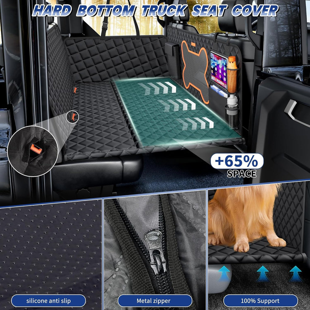 QINGTI truck dog seat cover setup quick for on-the-go pups.