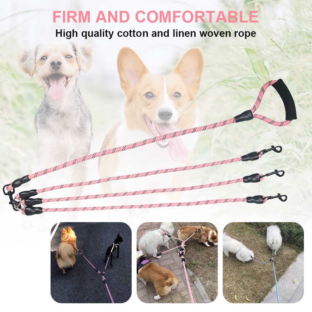 QINKOUDIH 3-Way Dog Leash color-options highlights purple orange pink blue aesthetics.