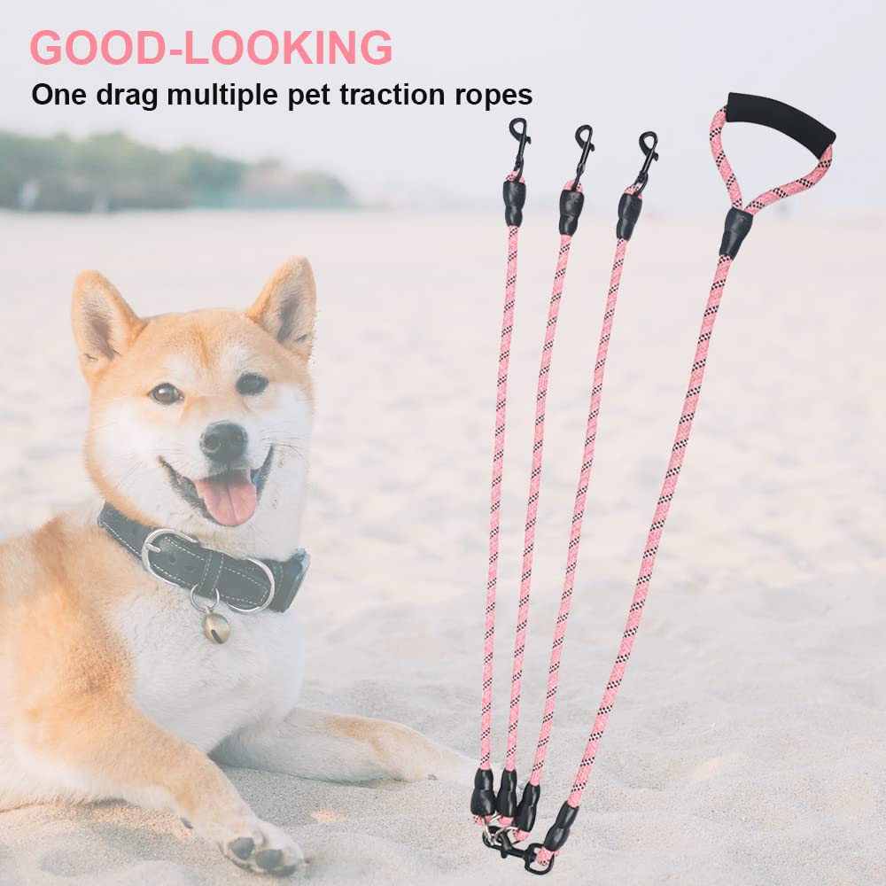 QINKOUDIH 3-Way Dog Leash adjustable-lengths demonstrates configurable leash options for different dog pairs.