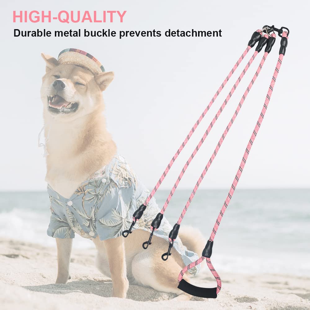 QINKOUDIH 3-Way Dog Leash multi-dog-walk shows family-friendly setup for two to five dogs.