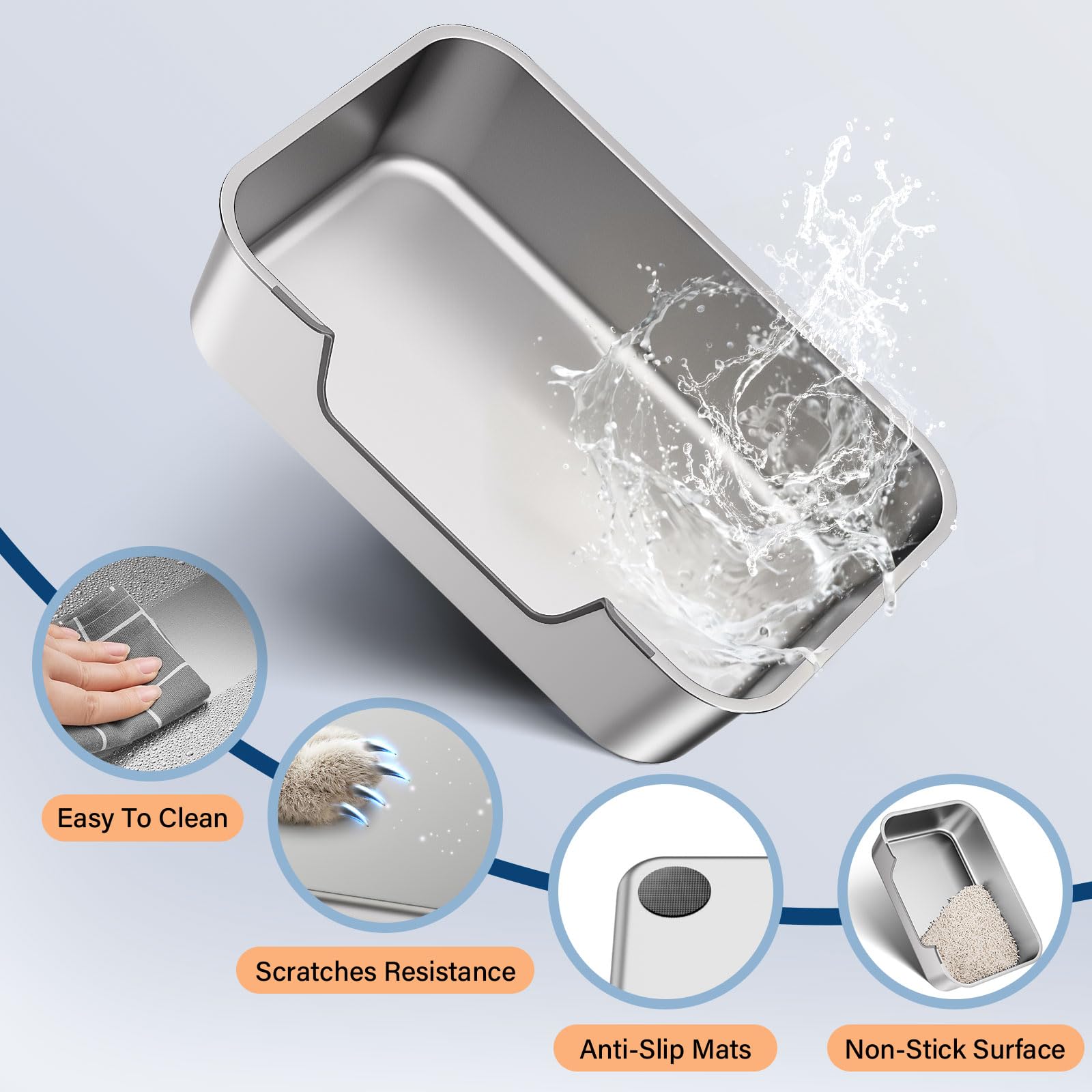 Qiuma stainless steel litter box durable non-stick surface for quick cleaning.
