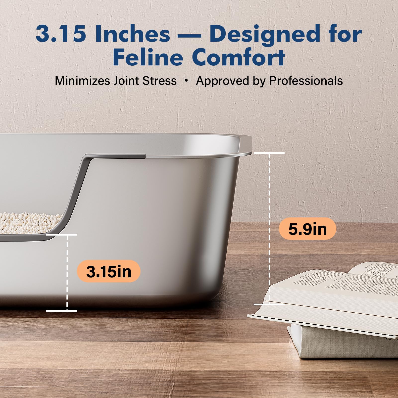 Qiuma stainless steel litter box smooth interior makes cleanup fast.