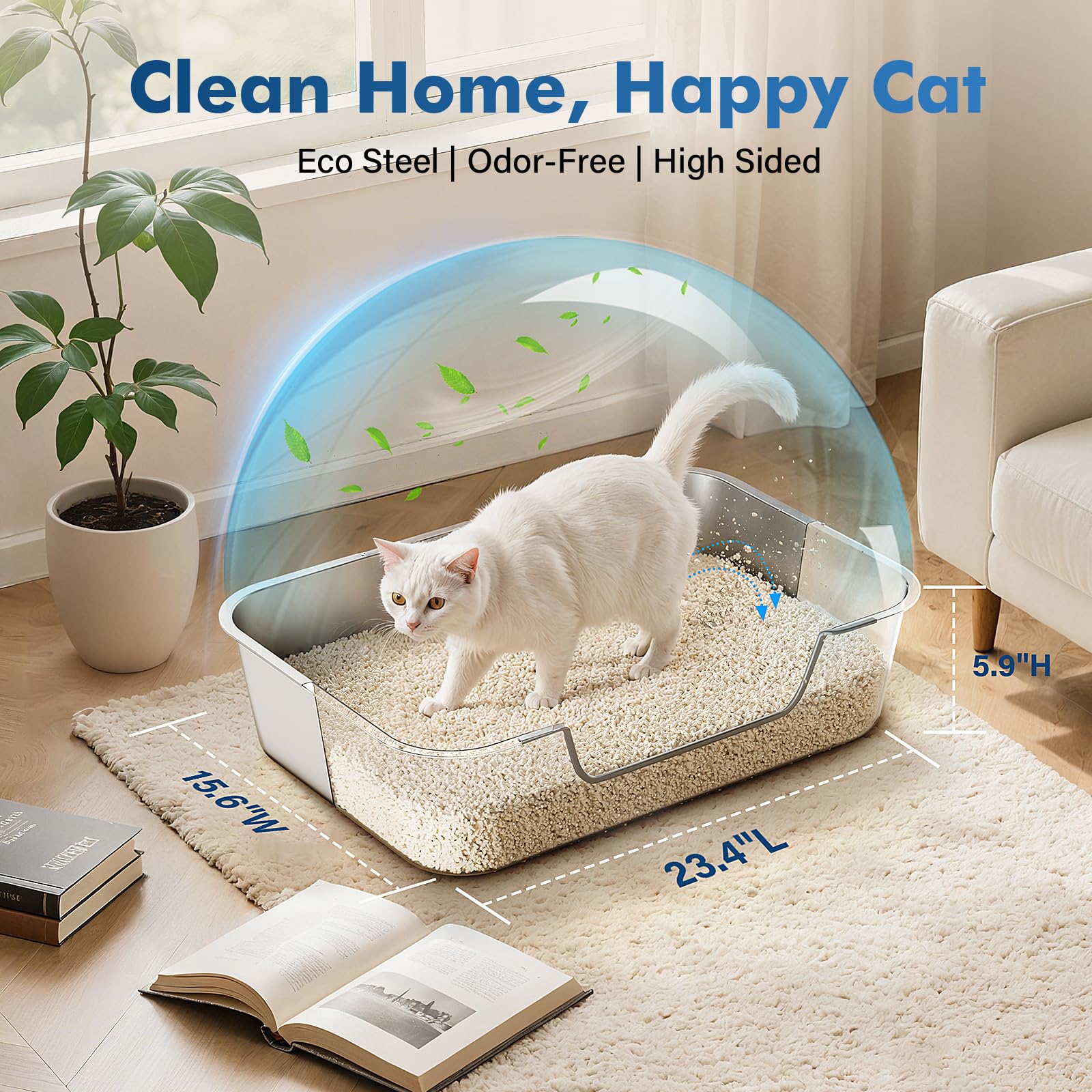 Qiuma stainless steel cat litter box designed for easy cleaning and maintenance.