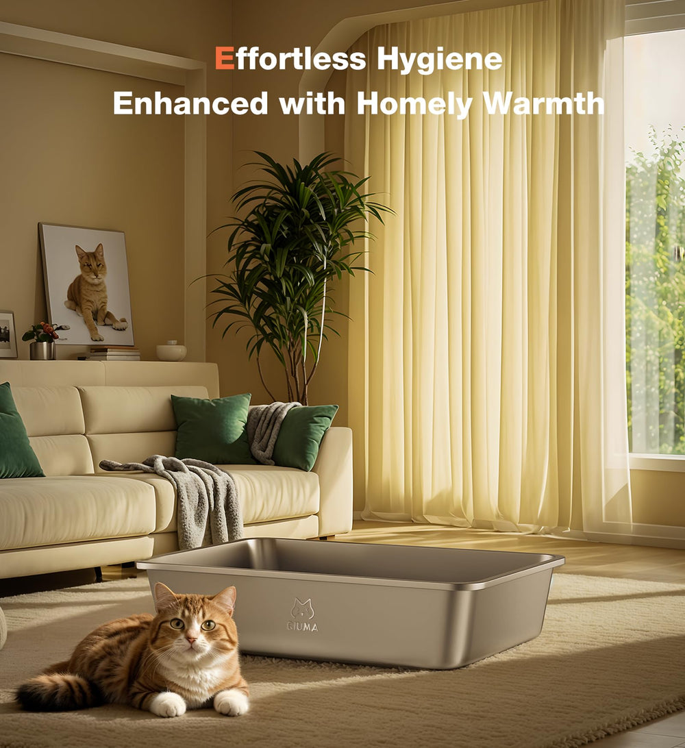 Qiuma stainless steel litter box with non-slip pads stays in place during use