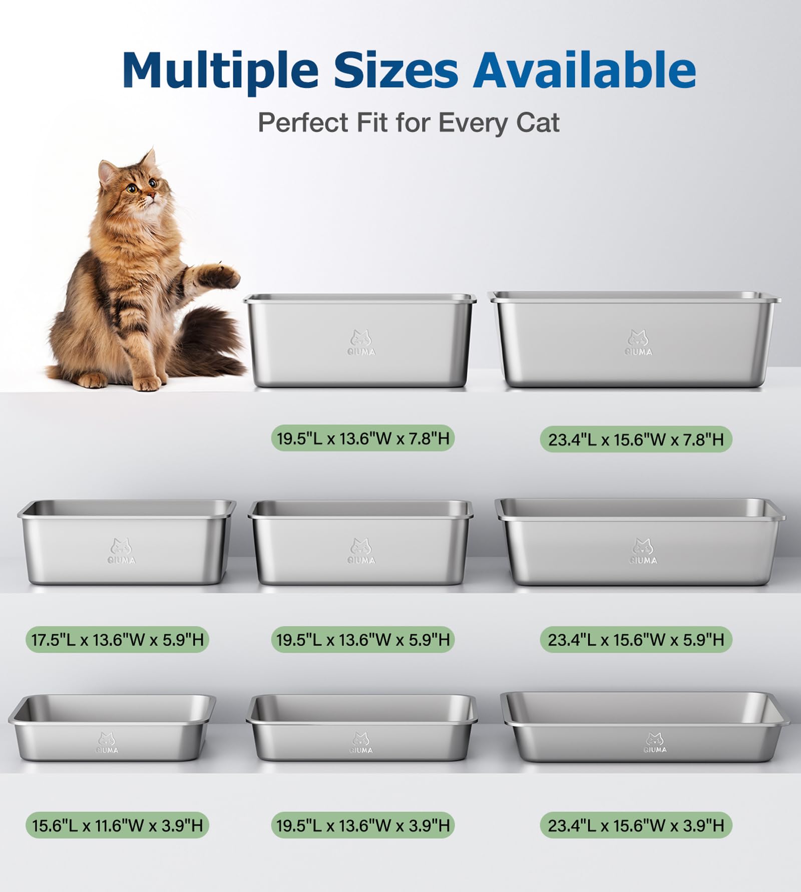 Qiuma stainless steel litter box non-stick surface makes waste removal easier