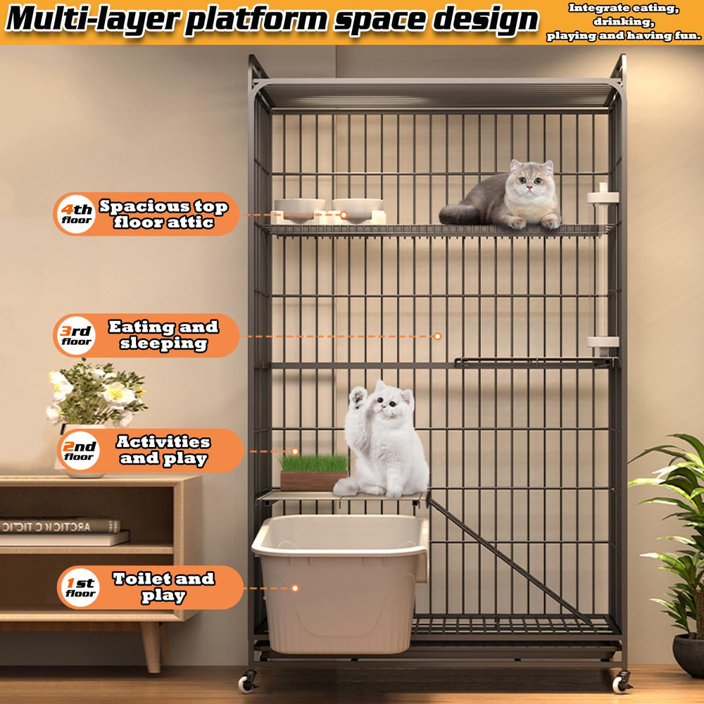 QJXX multi-tier cat cage 360 wheels enable easy mobility and repositioning