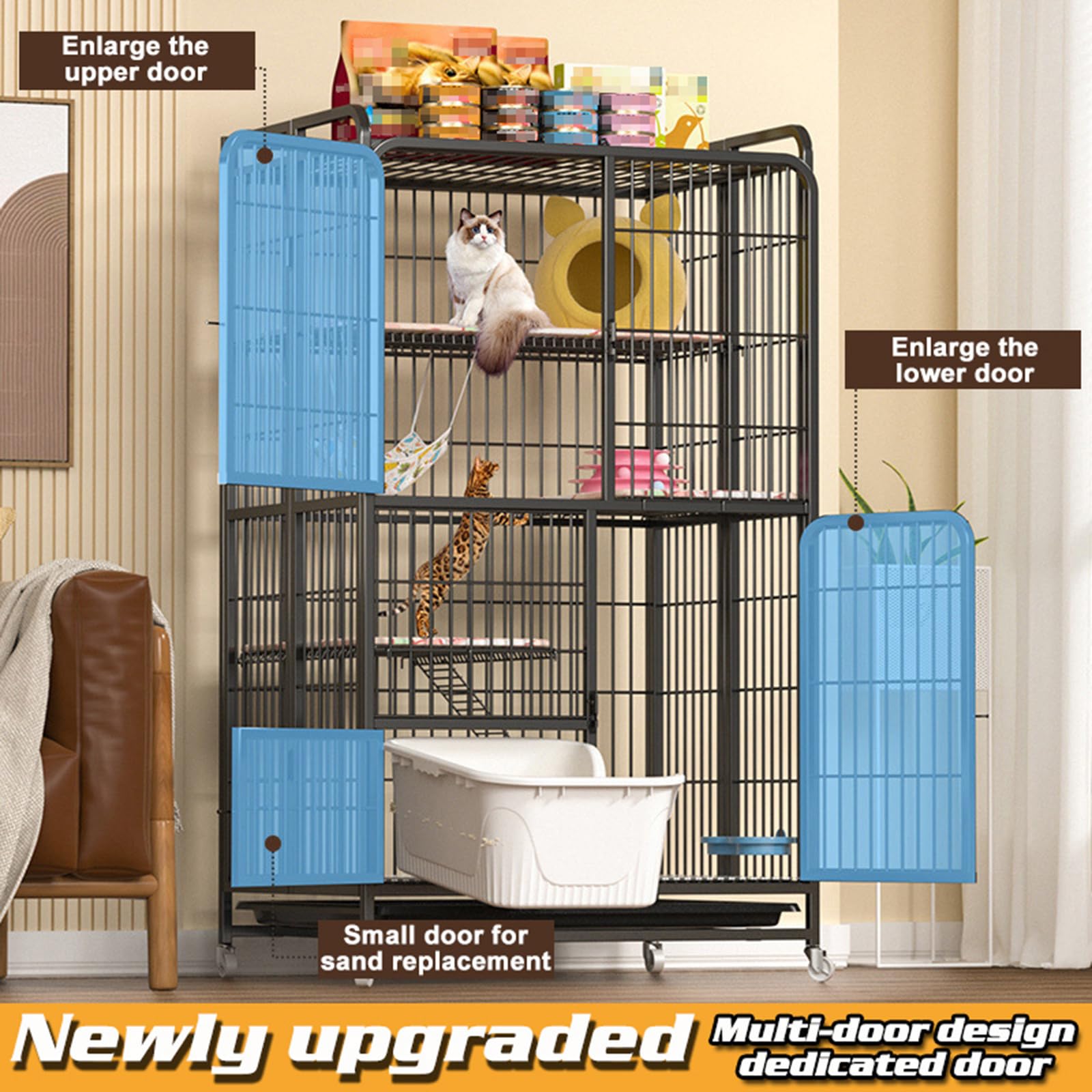 QJXX multi-tier cat cage folded-compact design for simple storage