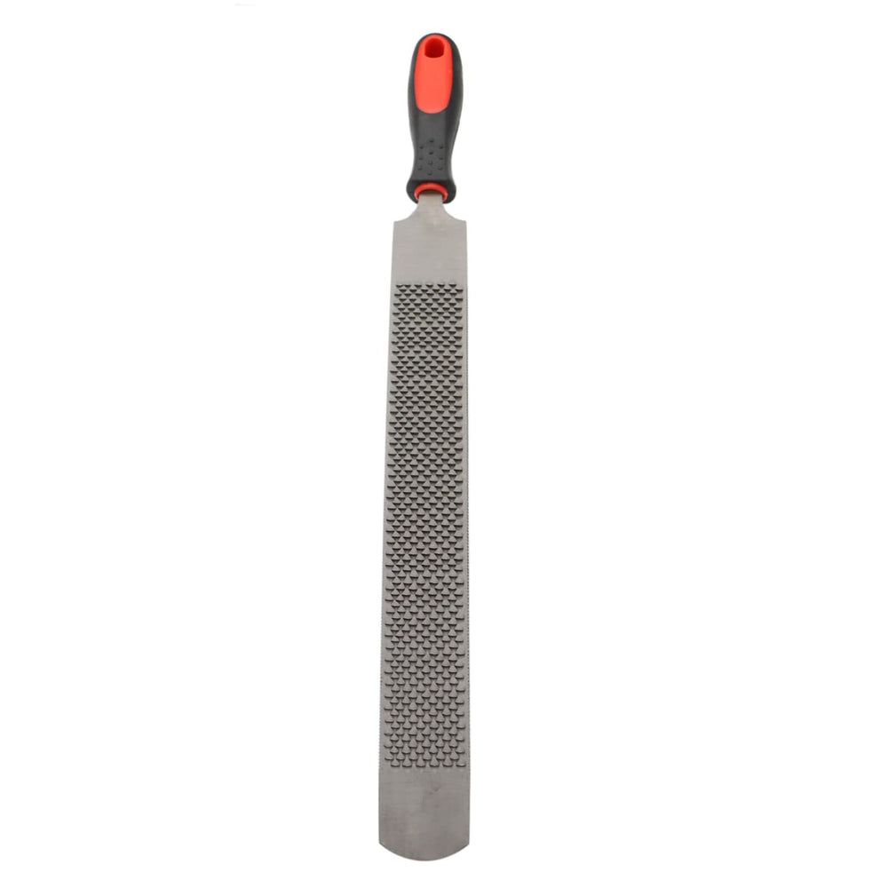 Qlvily 18-inch hoof rasp with rubber handle for durable trimming and control.
