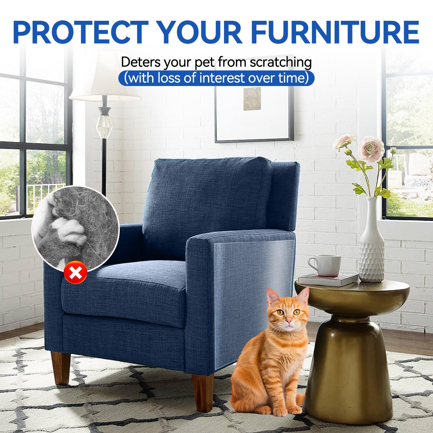 Qlyxang Clear adhesive couch protector closeup demonstrates residue-free adhesion on fabric