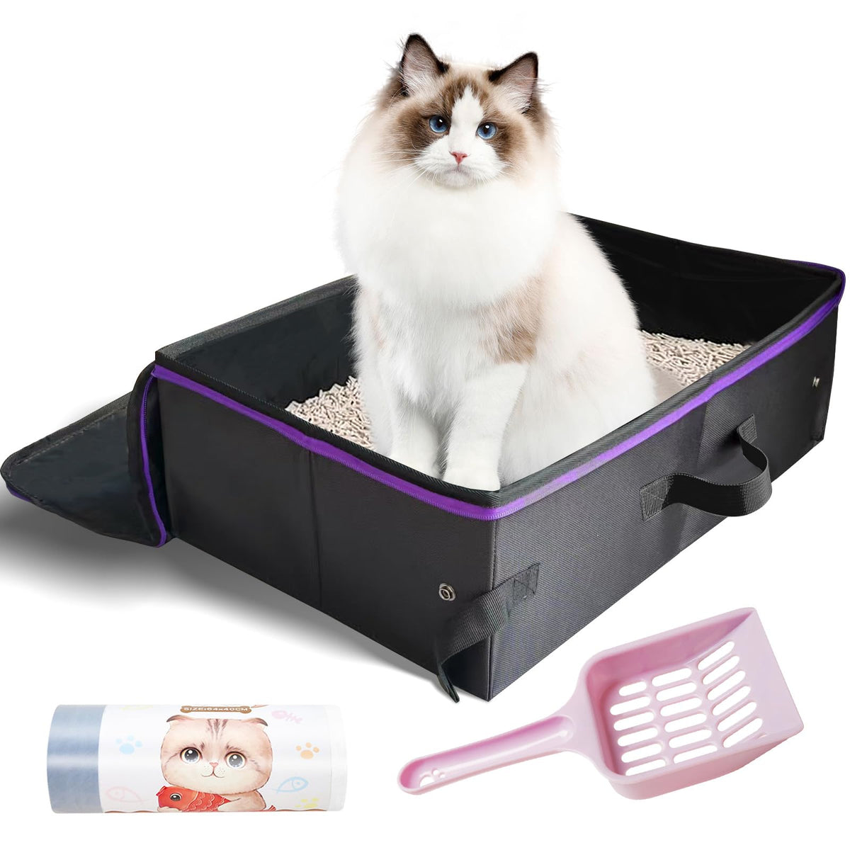 QmLoinDetail large foldable cat litter box for multi-cat homes on the go
