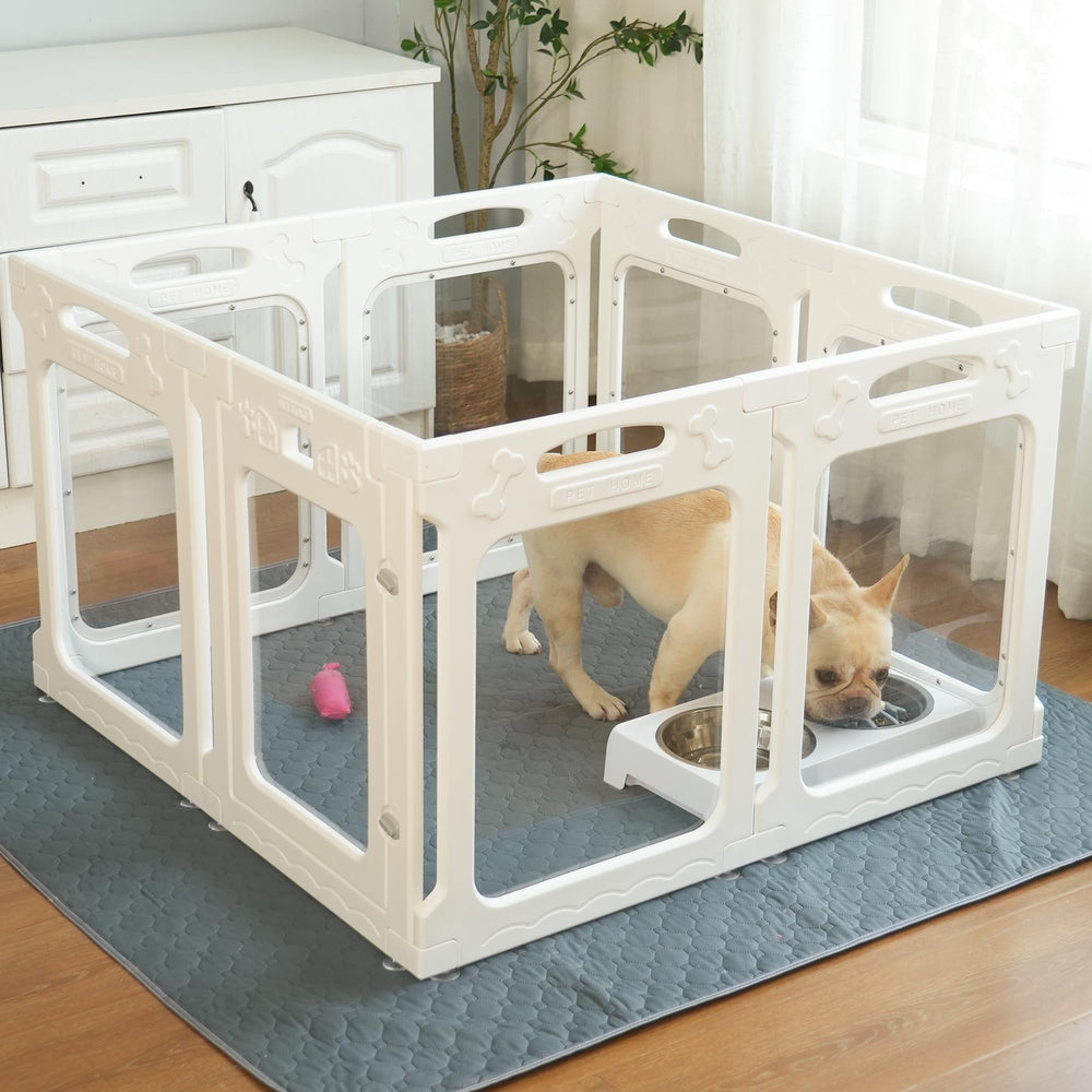 Qoility clear acrylic dog playpen with door - clear view for safer supervision during play