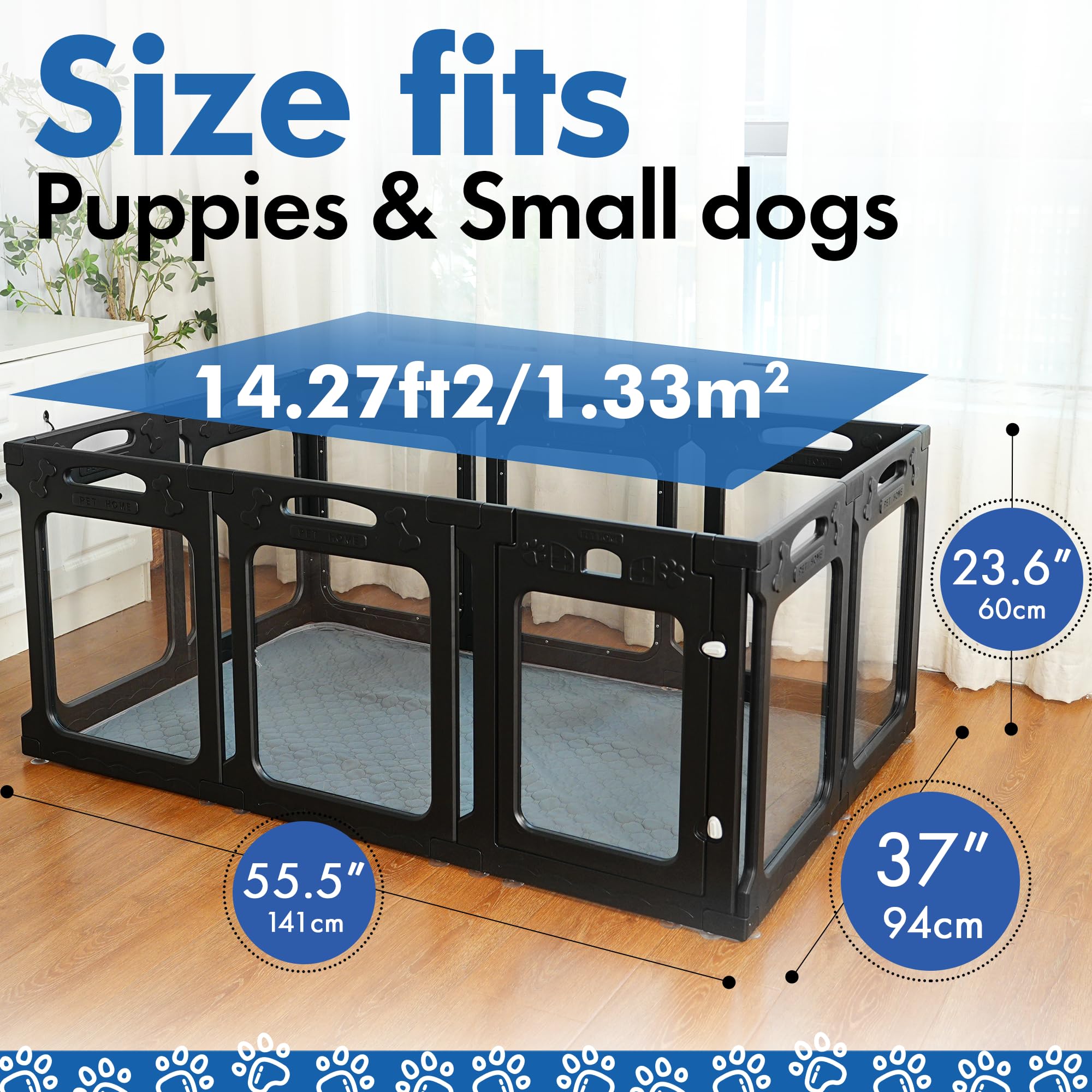 Qoility dog playpen 24-inch high provides secure space for small dogs indoors