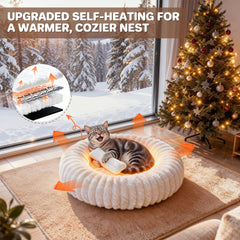 QOKO donut-style cat bed uses ultra-plush rabbit fur for snuggle-worthy comfort.