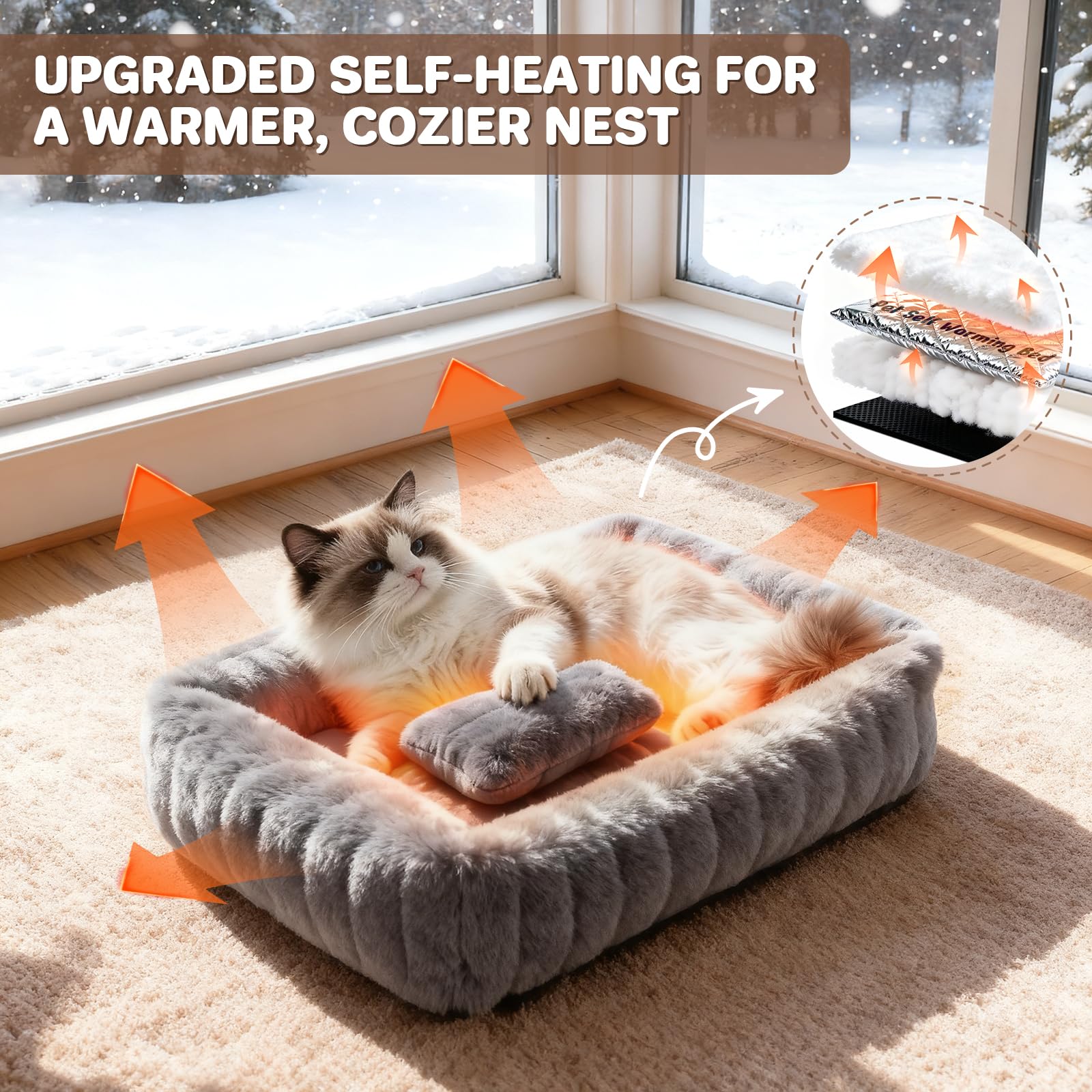 QOKO plush rabbit fur bed closeup—soft cloud-like comfort for naps