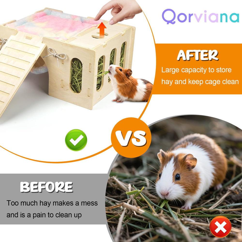 Qorviana guinea pig hammock provides soft comfort during nap time.