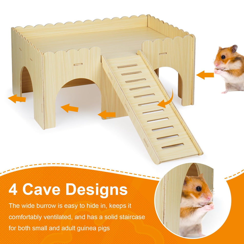 Qorviana wooden castle for small animals emphasizes durable structure and easy cleaning.