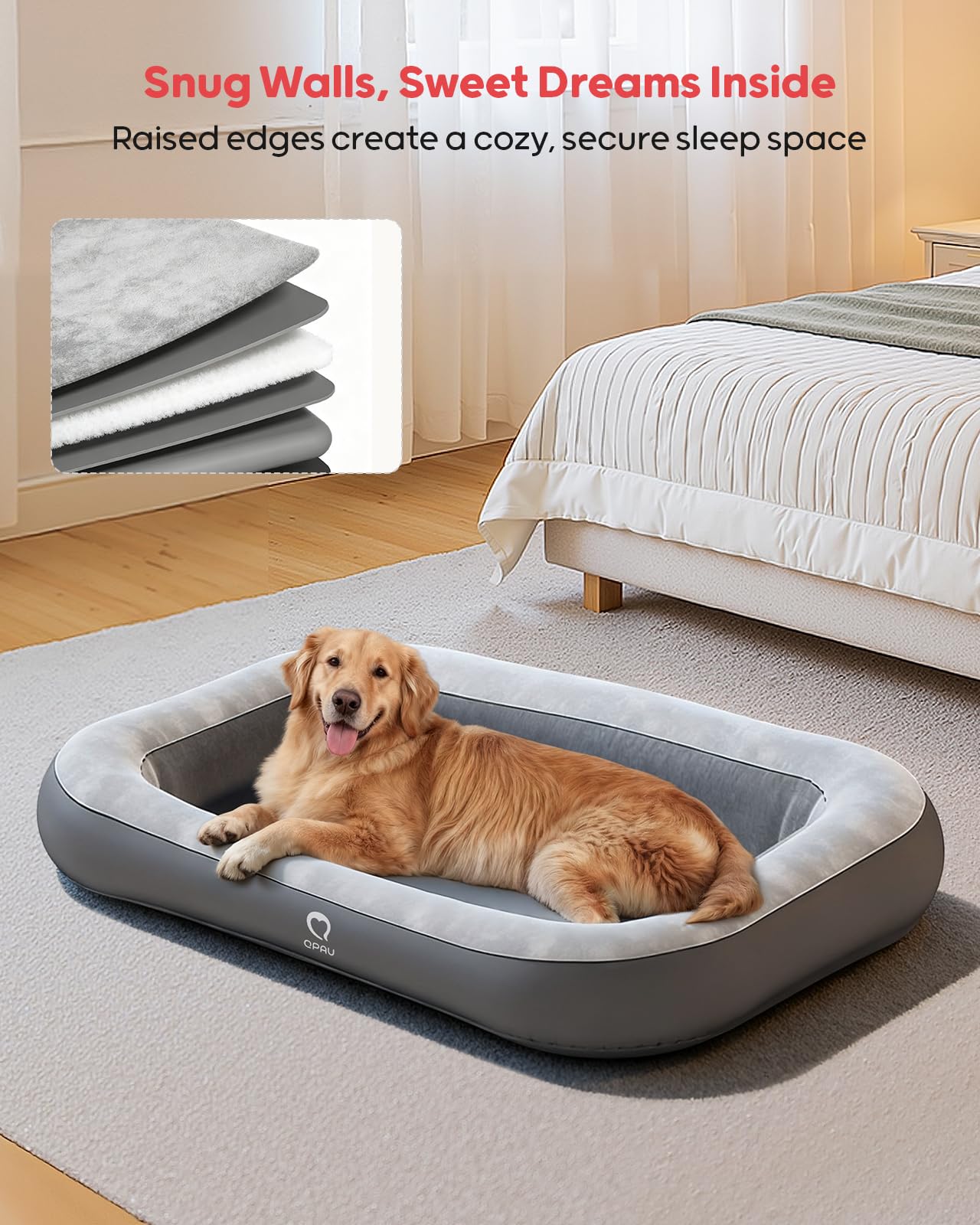 QPAU bed in car trunk setup keeps pets comfortable on trips.