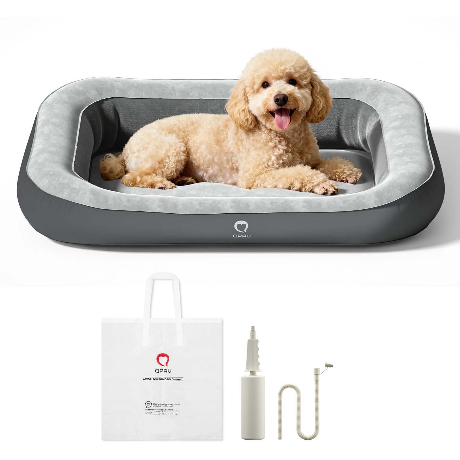 QPAU inflatable dog bed with sides for secure, cozy rest