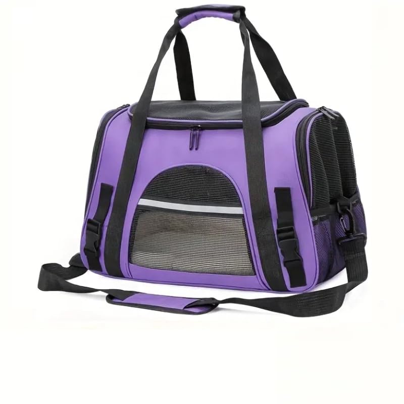 QQLe pet carrier airflow mesh highlights breathable ventilation for pet comfort during travel.