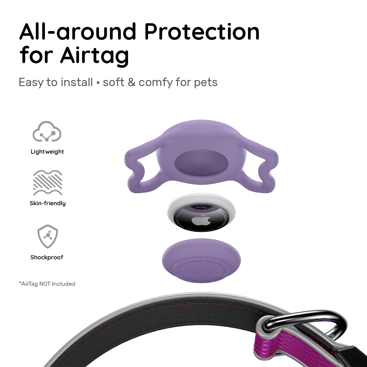 QRTAGLAB Airtag dog collar purple M soft padding enhances comfort