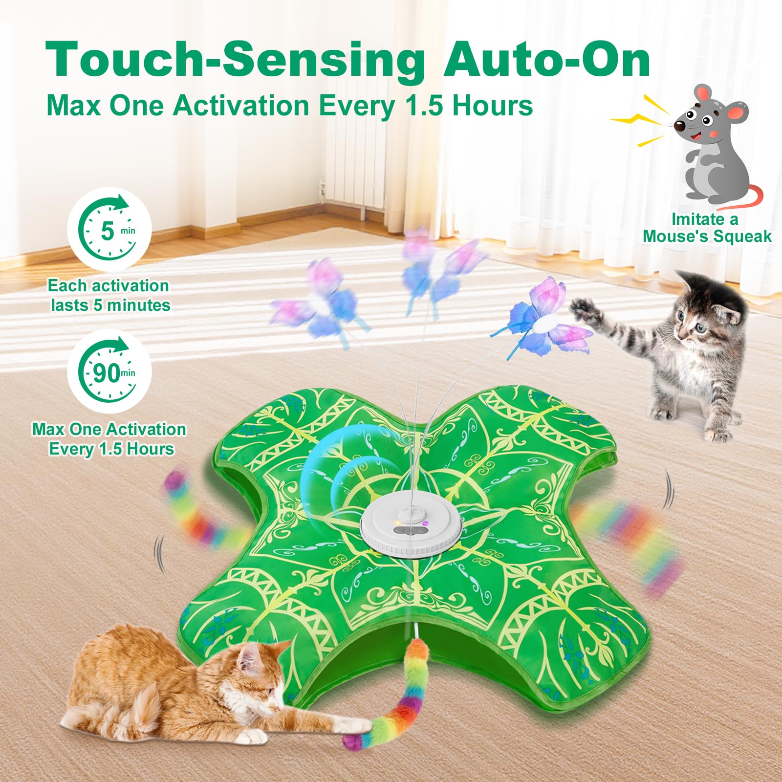 Qraxond touch-activation green feature enables hands-free start for interactive sessions.