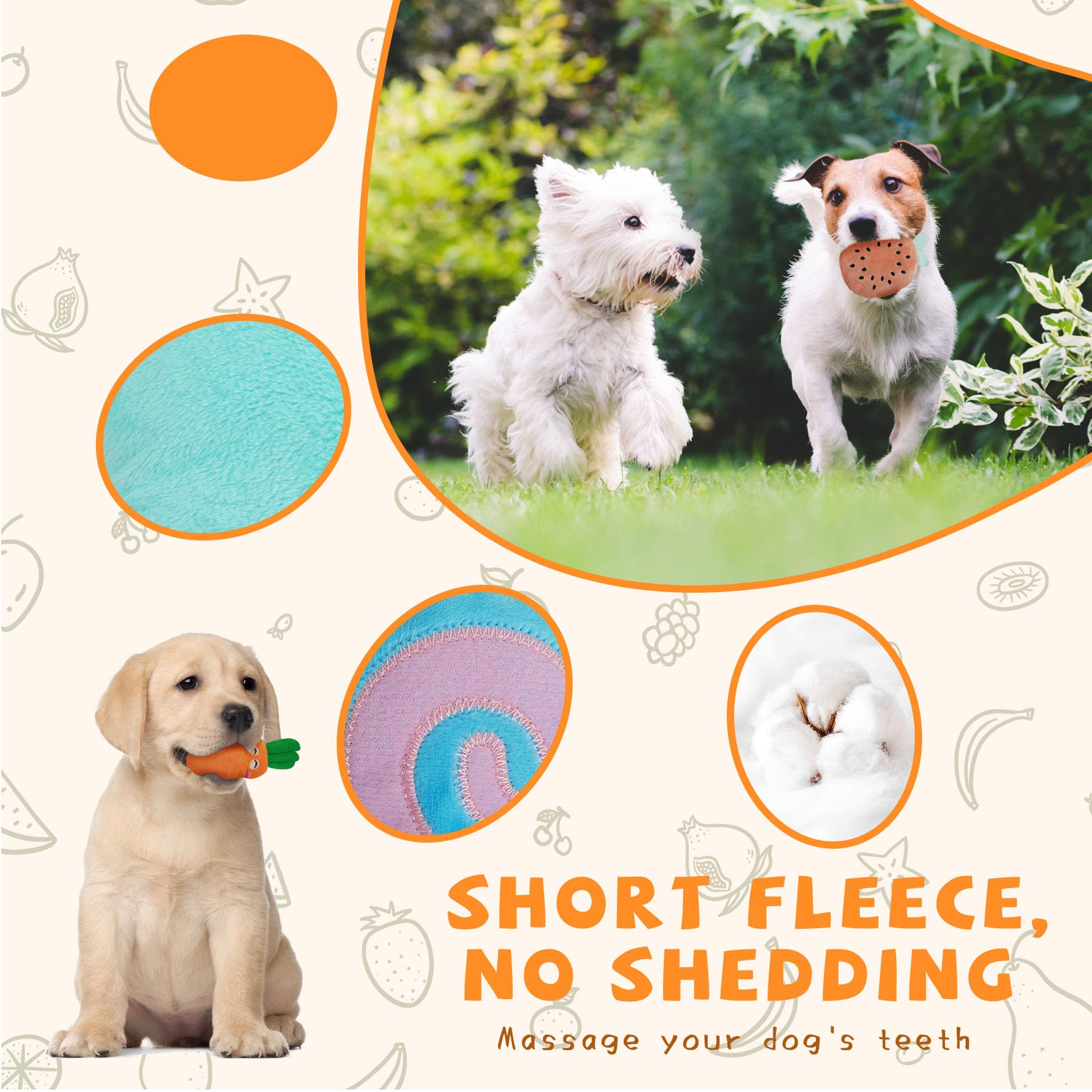 QTwoof Cheerful 20-Pack plush soft-material image highlights soft materials gentle on teeth.