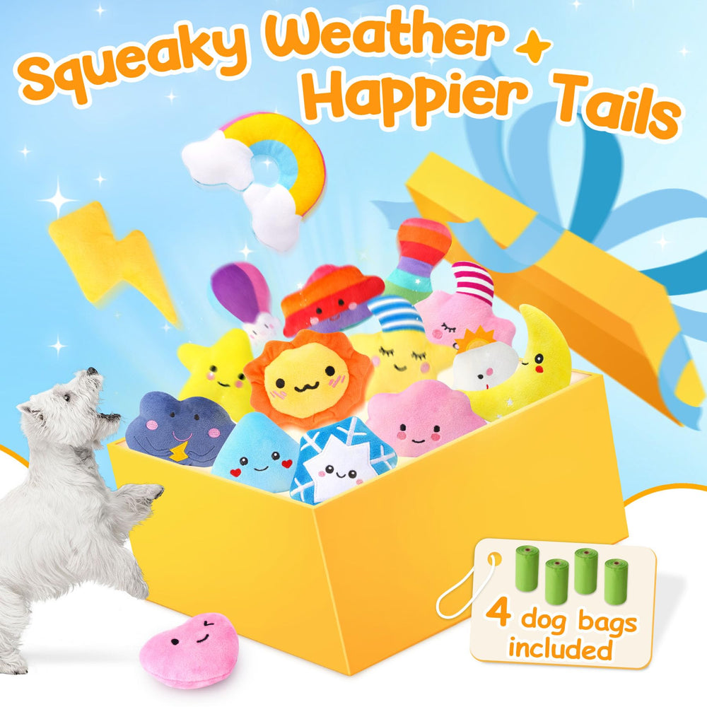 QTwoof weather moon plush squeaky toy soothes anxious pups with gentle sounds.