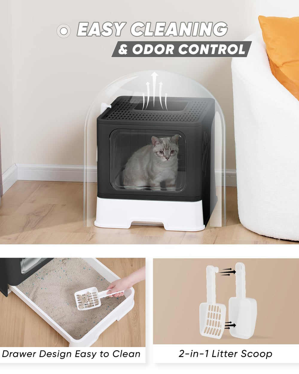 Qualasision foldable litter box showing compact storage and travel-friendly design.