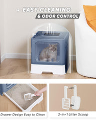 Qualasision top-entry litter box grated lid for cleaner paw-out and less litter scatter.