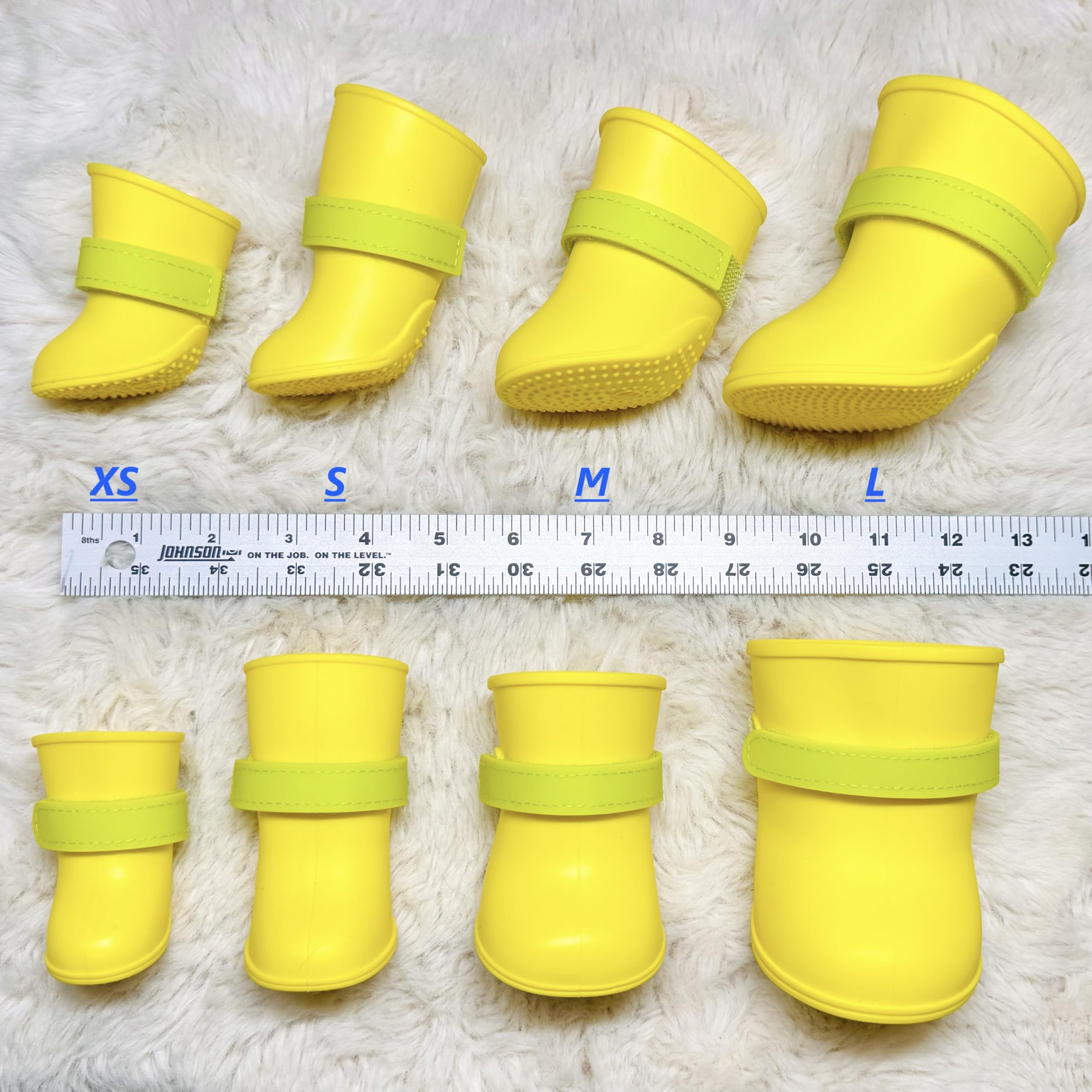 Quality Life Hack yellow dog boots on dog during activity demonstrating quick, secure fit.