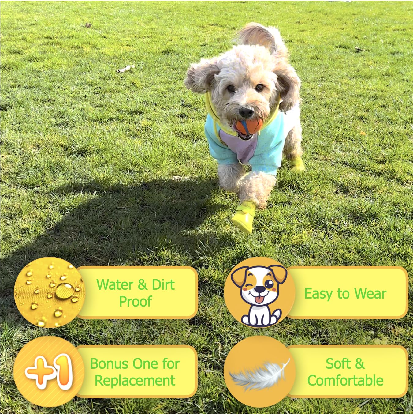Quality Life Hack yellow dog boots waterproof material keeps paws dry on wet trails.