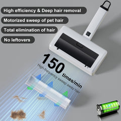 Quamkar Electric Carpet Rake features a motorized 5000mAh brush for efficient hair lifting.
