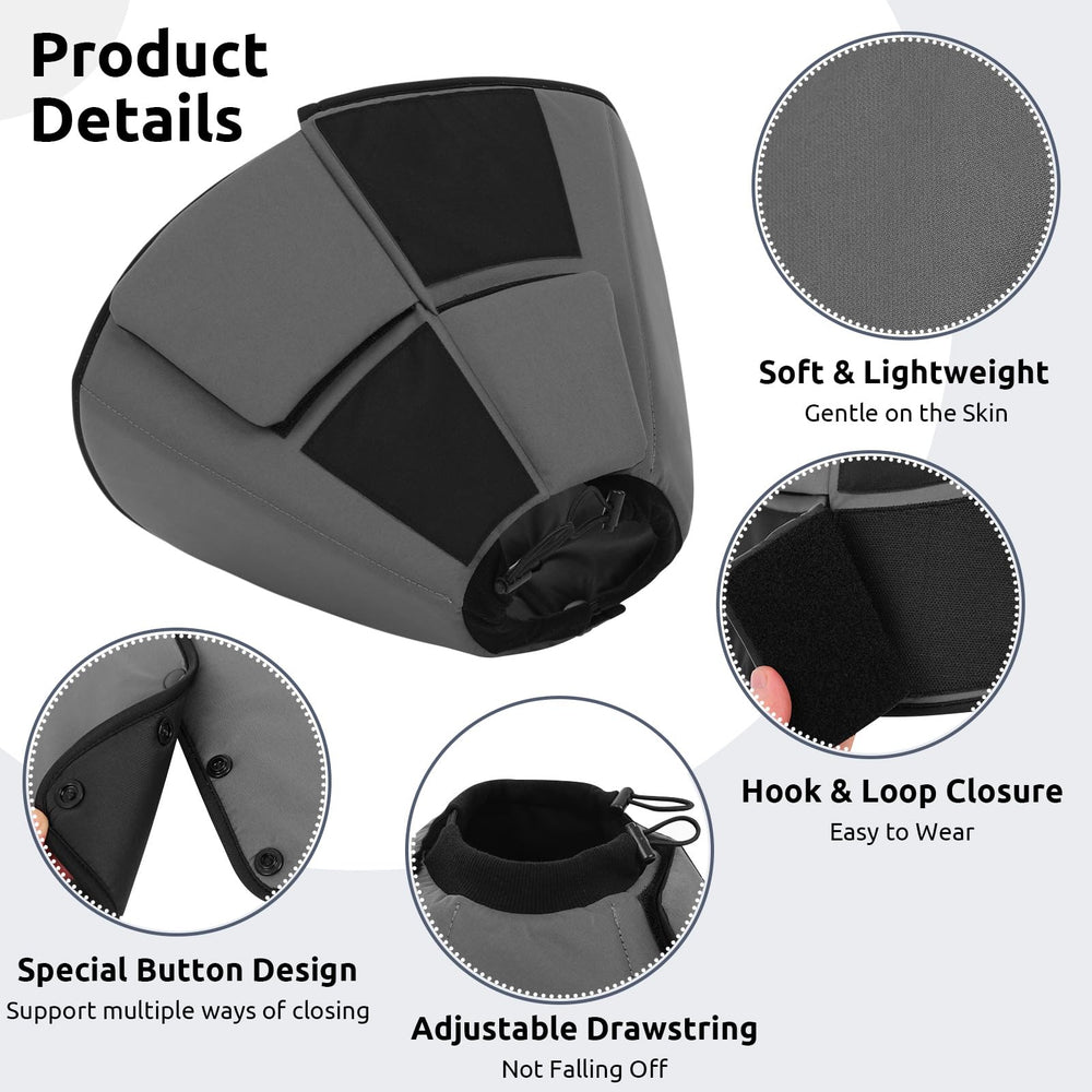 Queenmore adjustable Elizabethan collar closure for quick, secure fits.